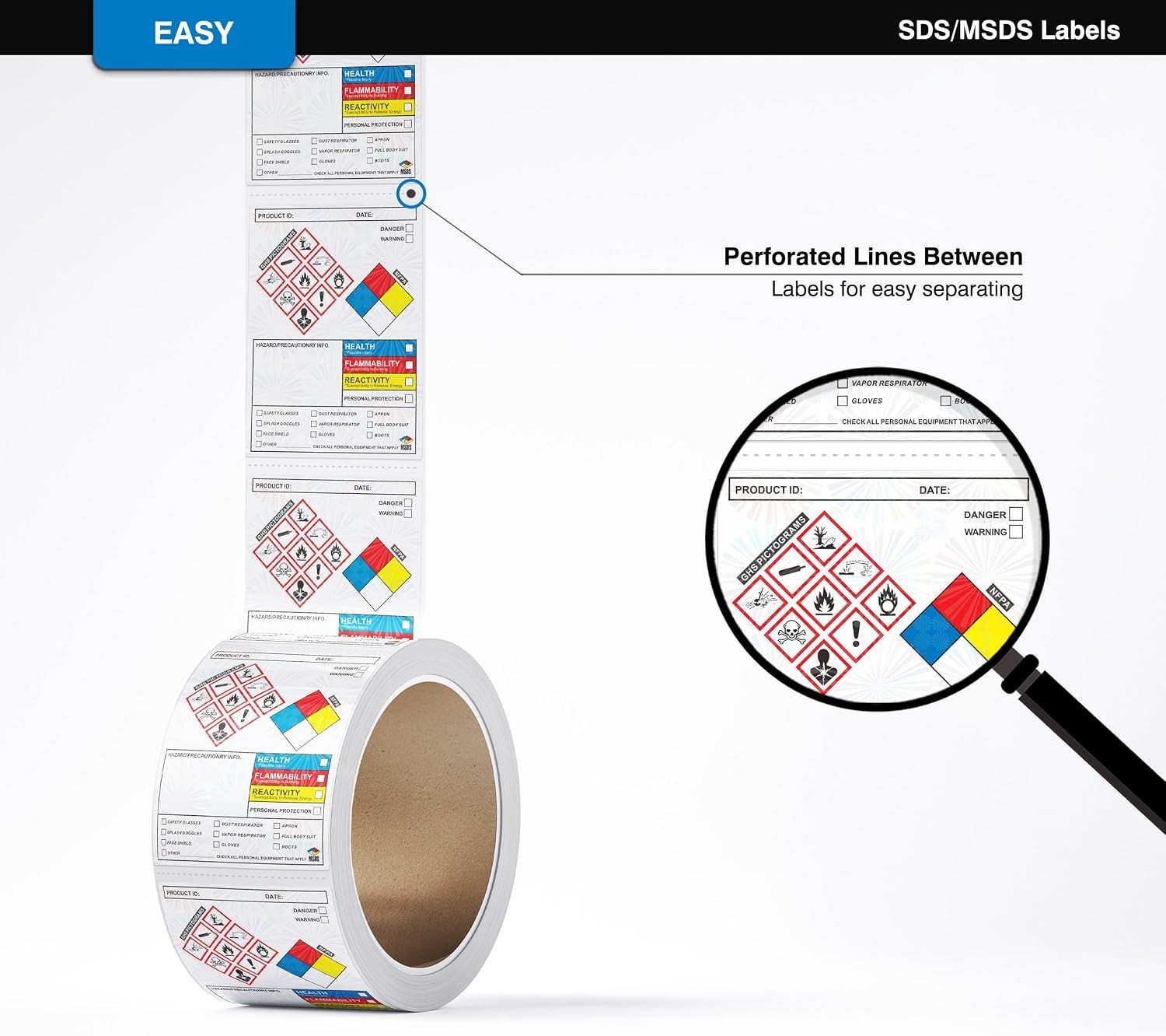 SDS Label Stickers 4 x 3 Inches, Roll of 250 MSDS OSHA Data Stickers with GHS…