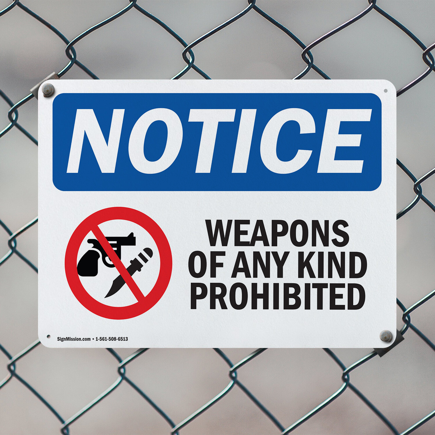(2 Pack) Weapons Of Any Kind Prohibited OSHA Notice Sign Decal Metal Plastic