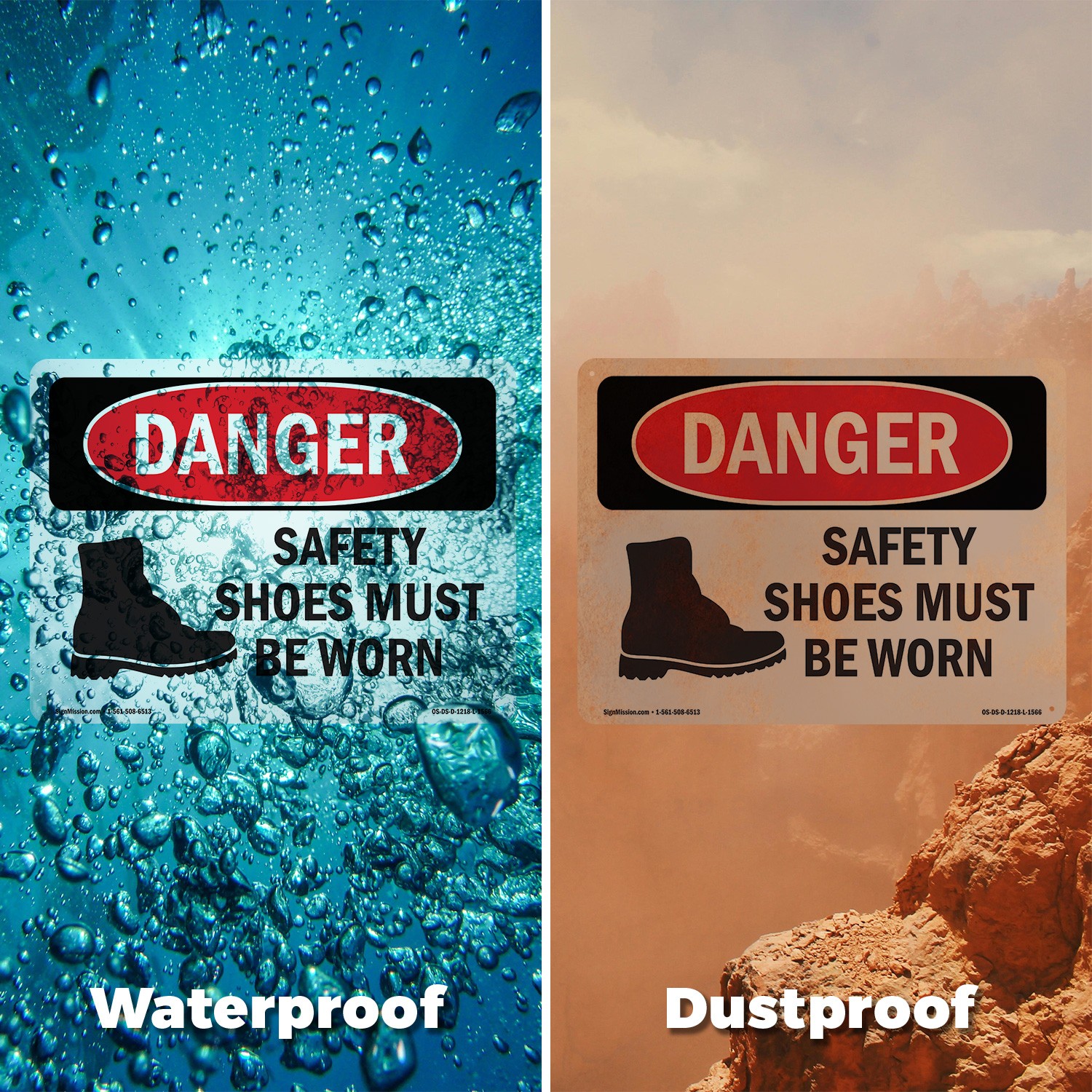 Safety Shoes Must Be Worn OSHA Danger Sign Metal Plastic Or Decal – 5 or 10 Pack