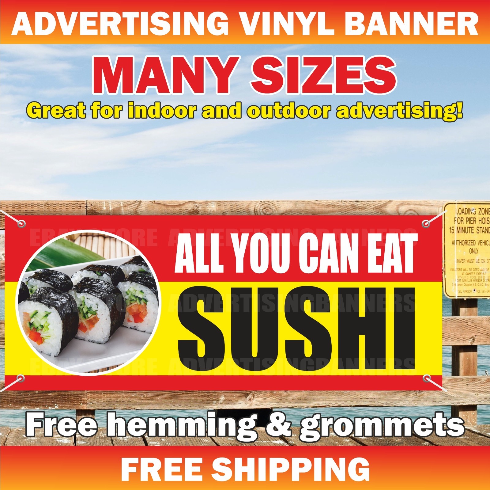 ALL YOU CAN EAT SUSHI Advertising Banner Vinyl Mesh Sign Japanese Food Sashimi