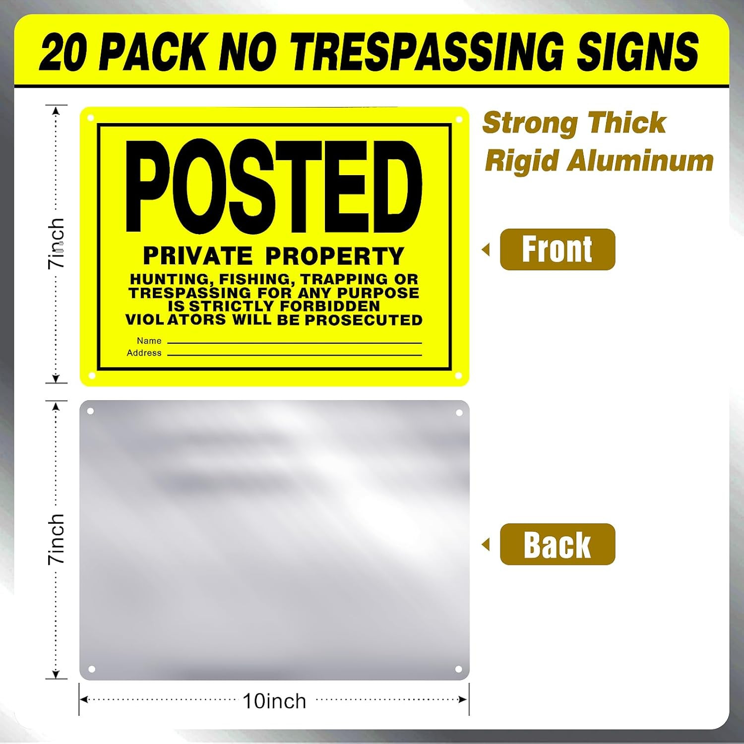 20 Pcs 10″X7″ Posted Signs No Trespassing No Hunting Signs Private Property Alum