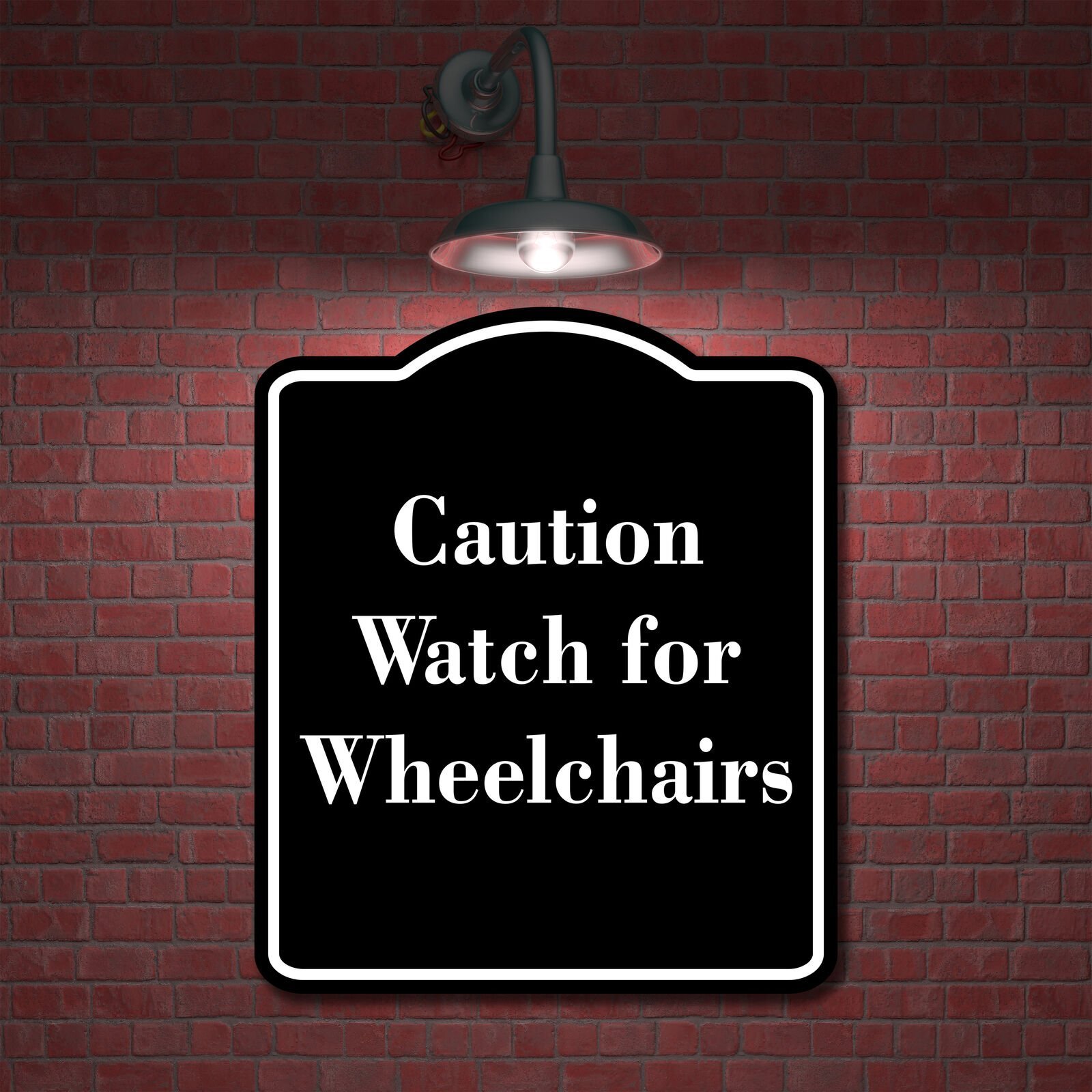 Caution Watch for Wheelchairs BLACK Aluminum Composite Sign