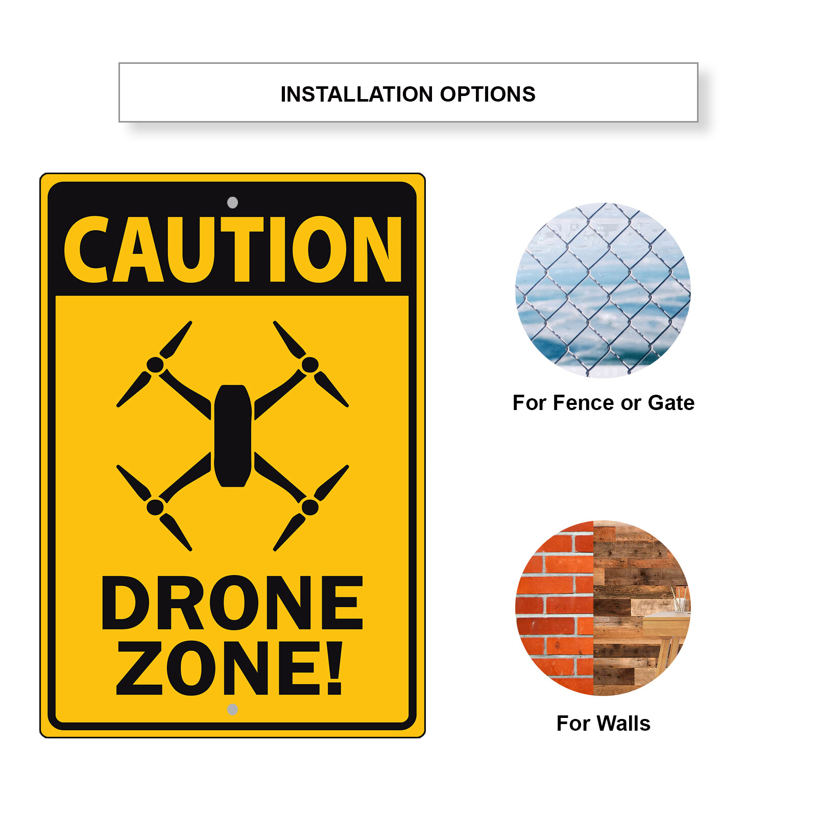 Caution Drone Zone Work Construction Notice Unique Novelty Aluminum Metal Sign