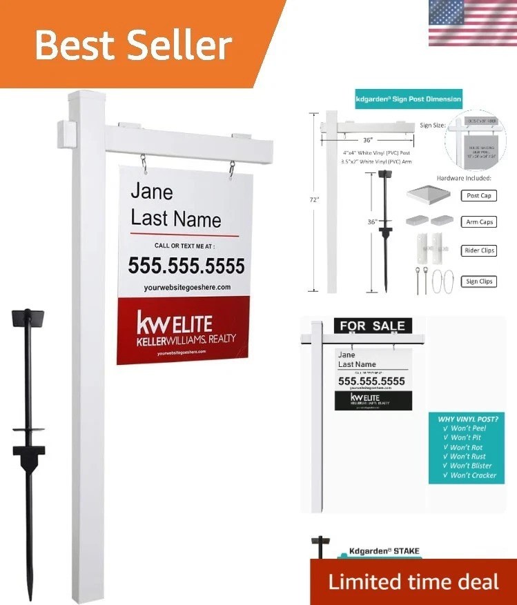 Vinyl PVC Real Estate Sign Post 6ft. Tall 4″x 4″x 72″ Realtor Yard Sign Post …