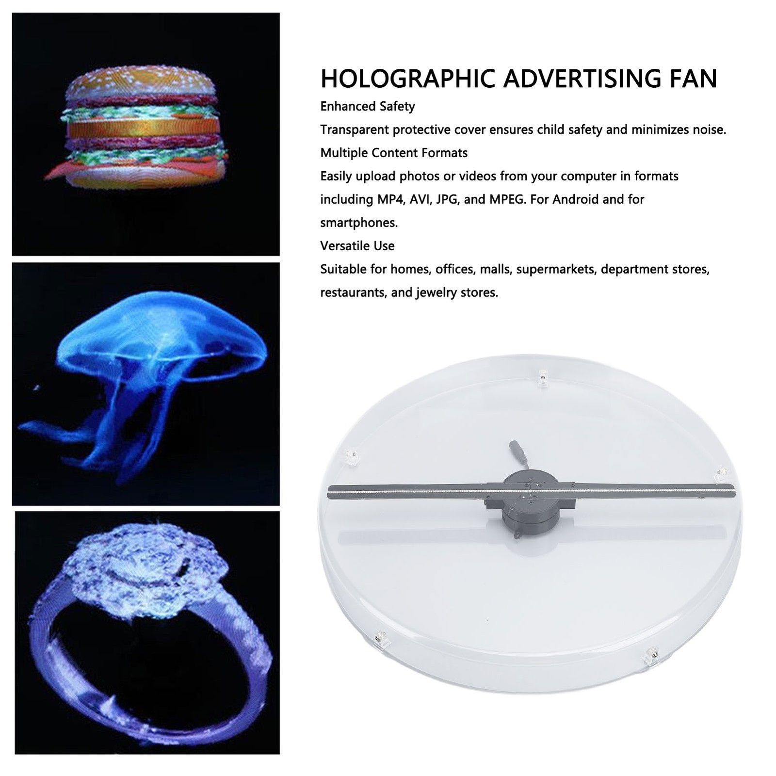 3D Holographic Fan 224 LED Quiet Operating Portable Versatile Hologram Adve IMOB