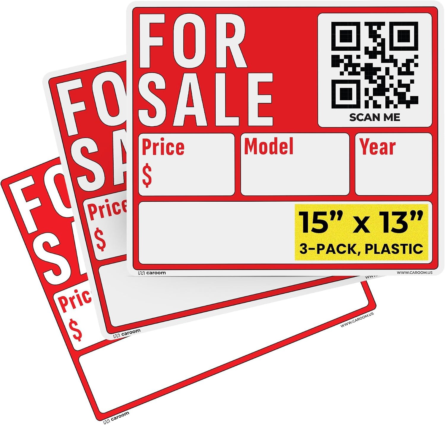 For Sale Sign Car 3-Pack 12 x 11 Inch QR Code Signs Vehicles Trucks RVs & Boats