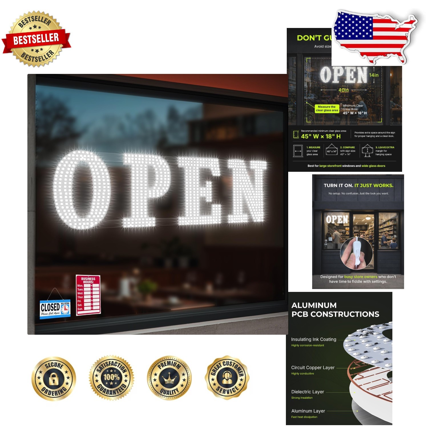 Jumbo LED Open Sign 40″x14″ Ultra Bright, High Visibility, Business Storefront