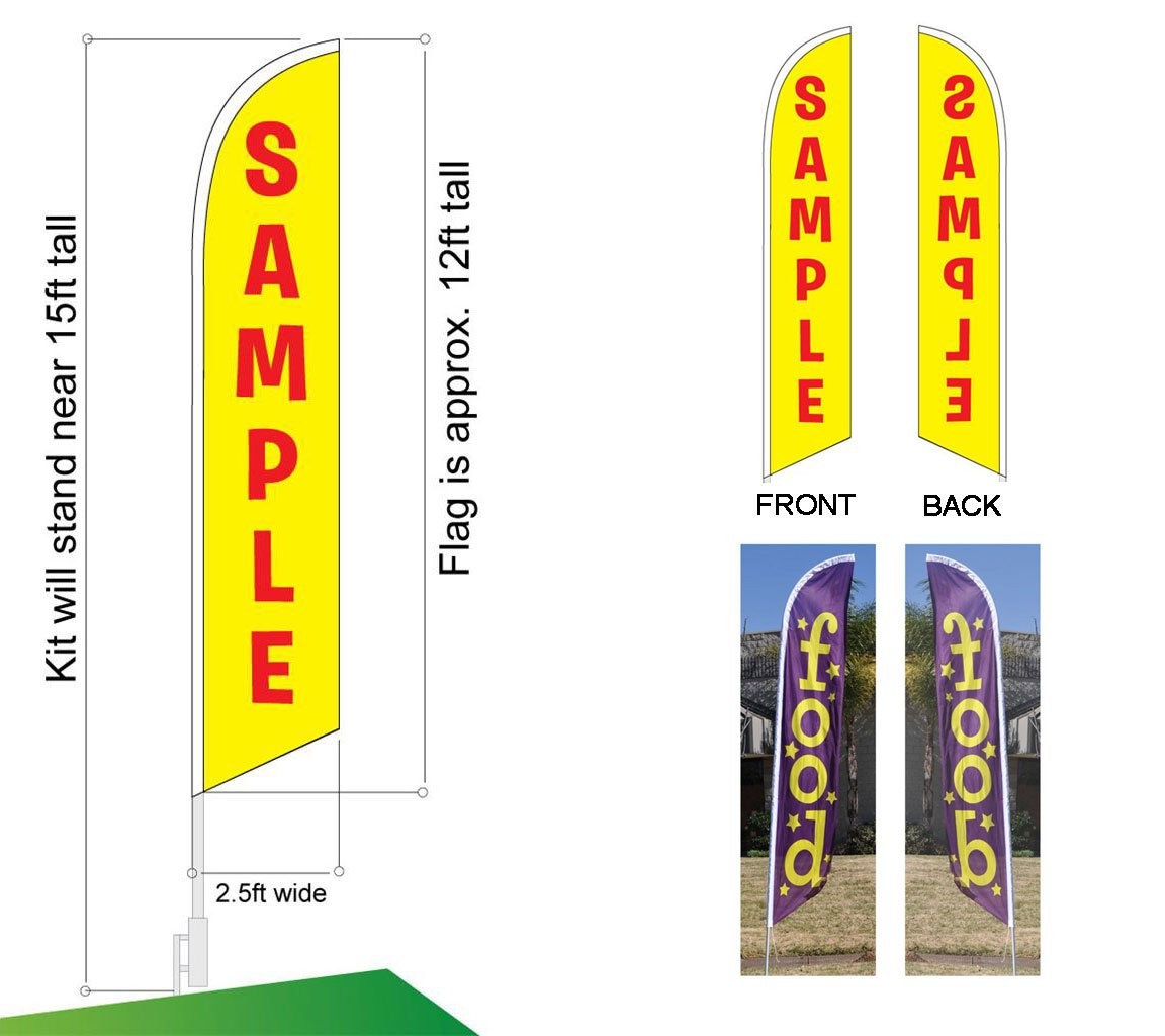 Auto Glass Advertising Feather Banner Swooper Flag Sign with Flag Pole Kit an…
