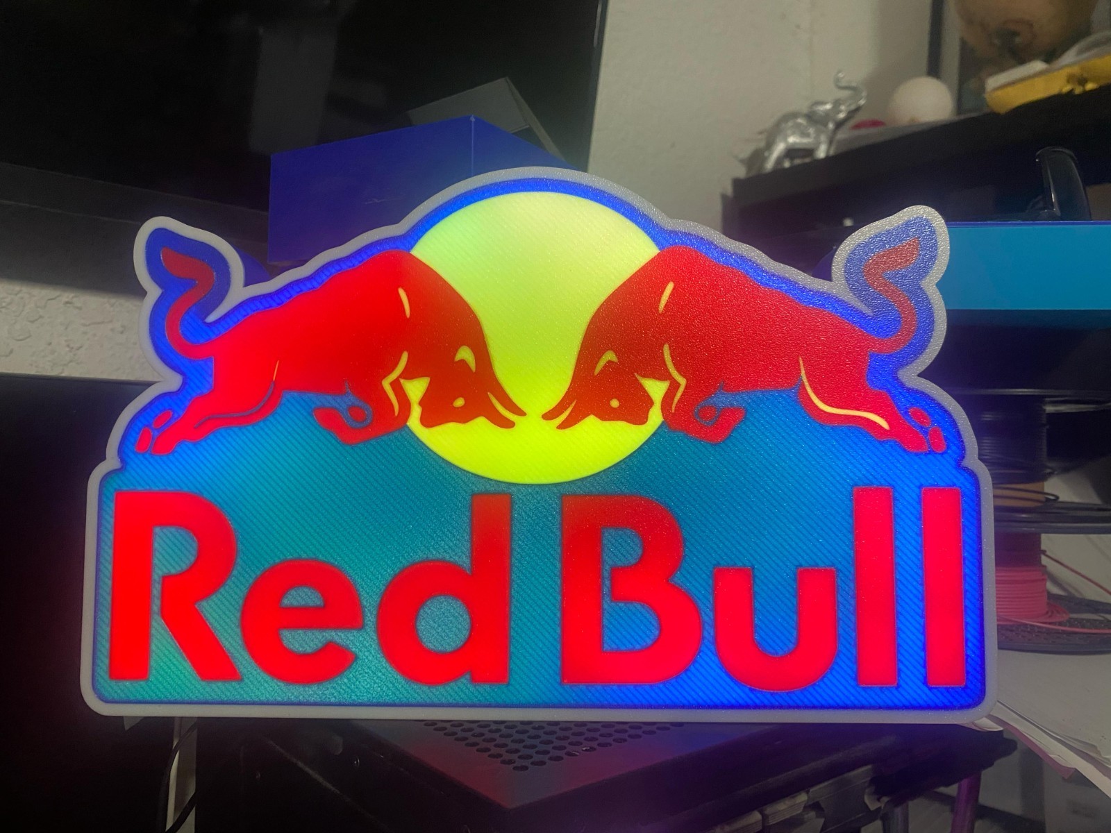Red Bull LED 3D Printed Lamp | 13” Wide x 8” Tall | RGB Light w/ Remote |