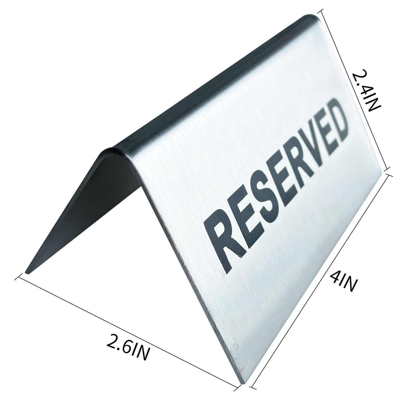 6 PCS 4×2.4 Inch Reserved Table Tent Signs Stainless Steel Wedding Restaurant