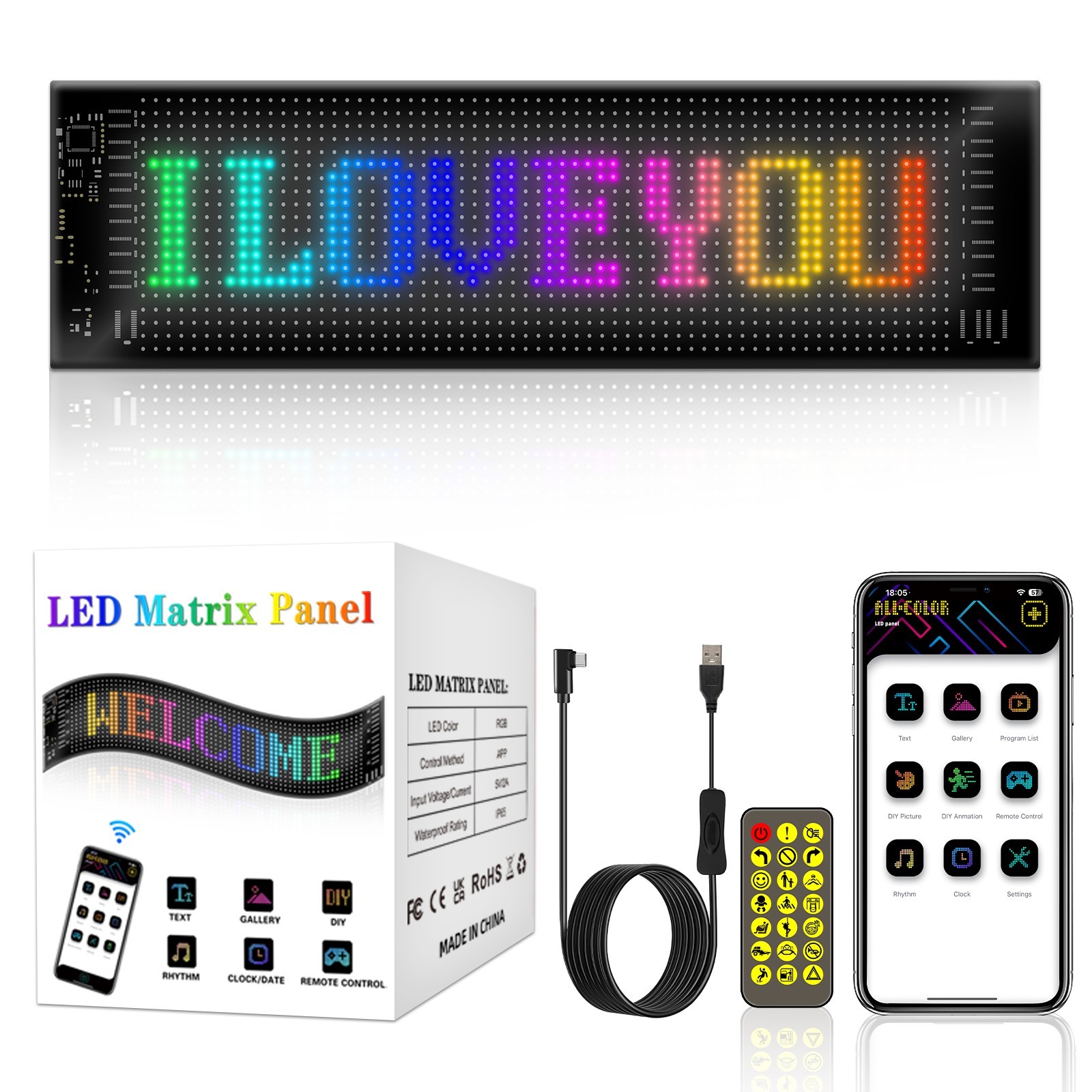 4″x13.7″ LED Sign Car Scrolling Advertising Bluetooth App Control Logo Light