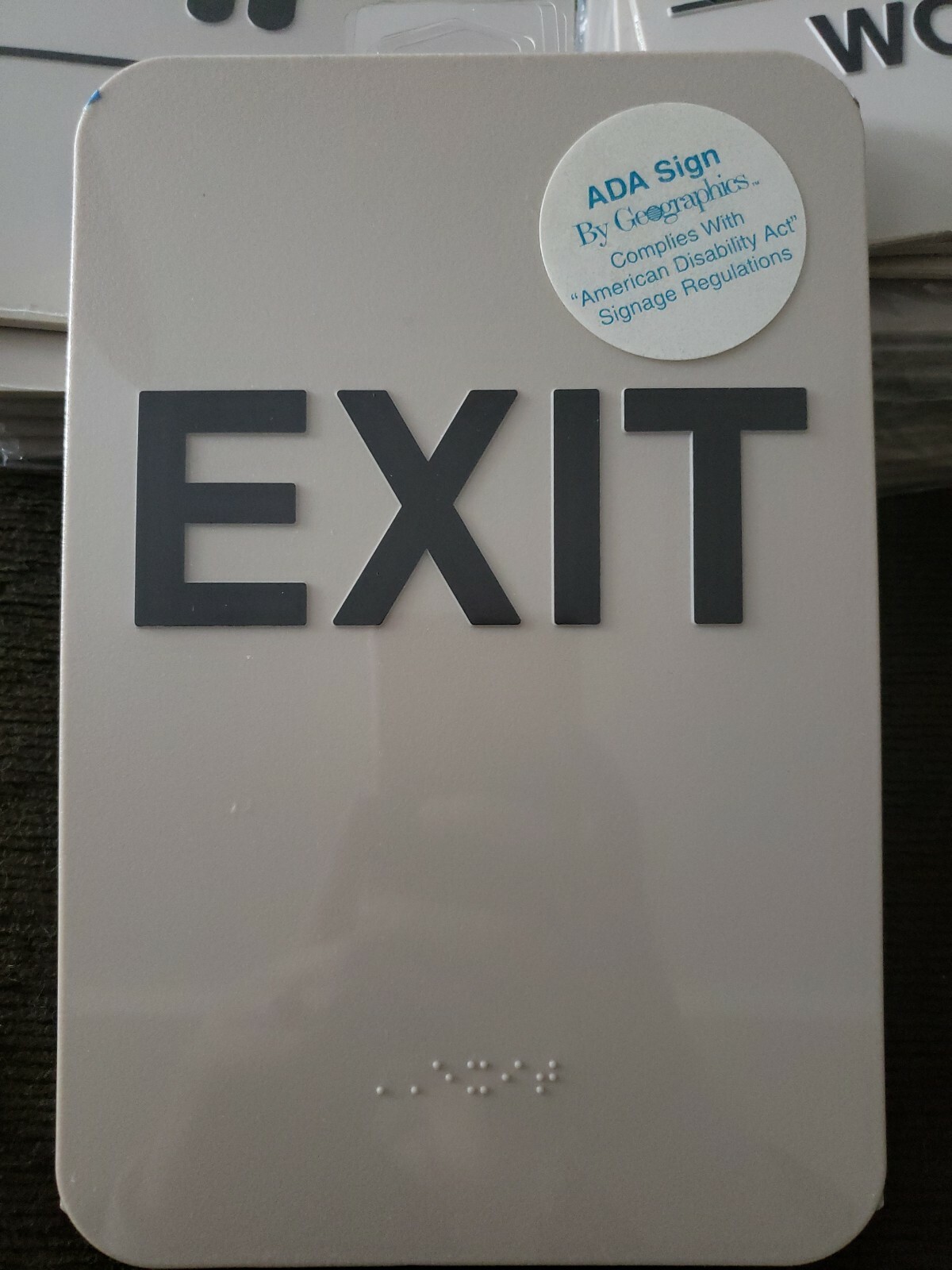ADA EXIT Sign, Braille – Black On Gray – 6×9 inch. #08360 BY Geographics