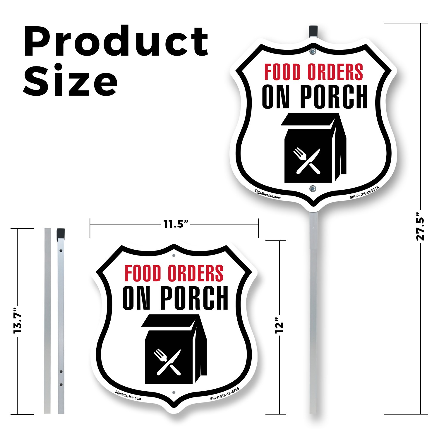 Food Orders on Porch Shield Shaped Sign With Stake Crafted in the USA