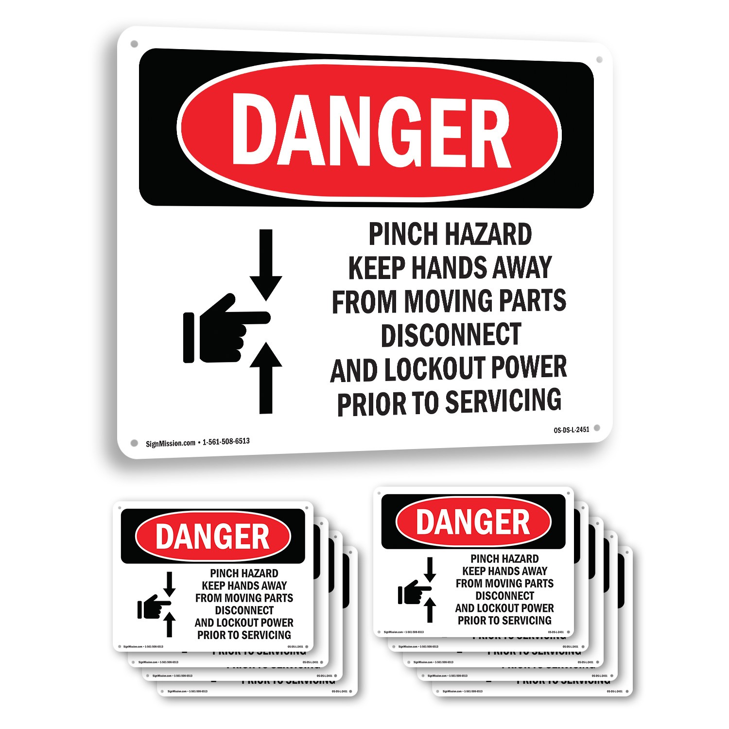 Pinch Hazard Keep Hands Away OSHA Danger Sign Metal, Plastic, Decal 5 or 10 Pack