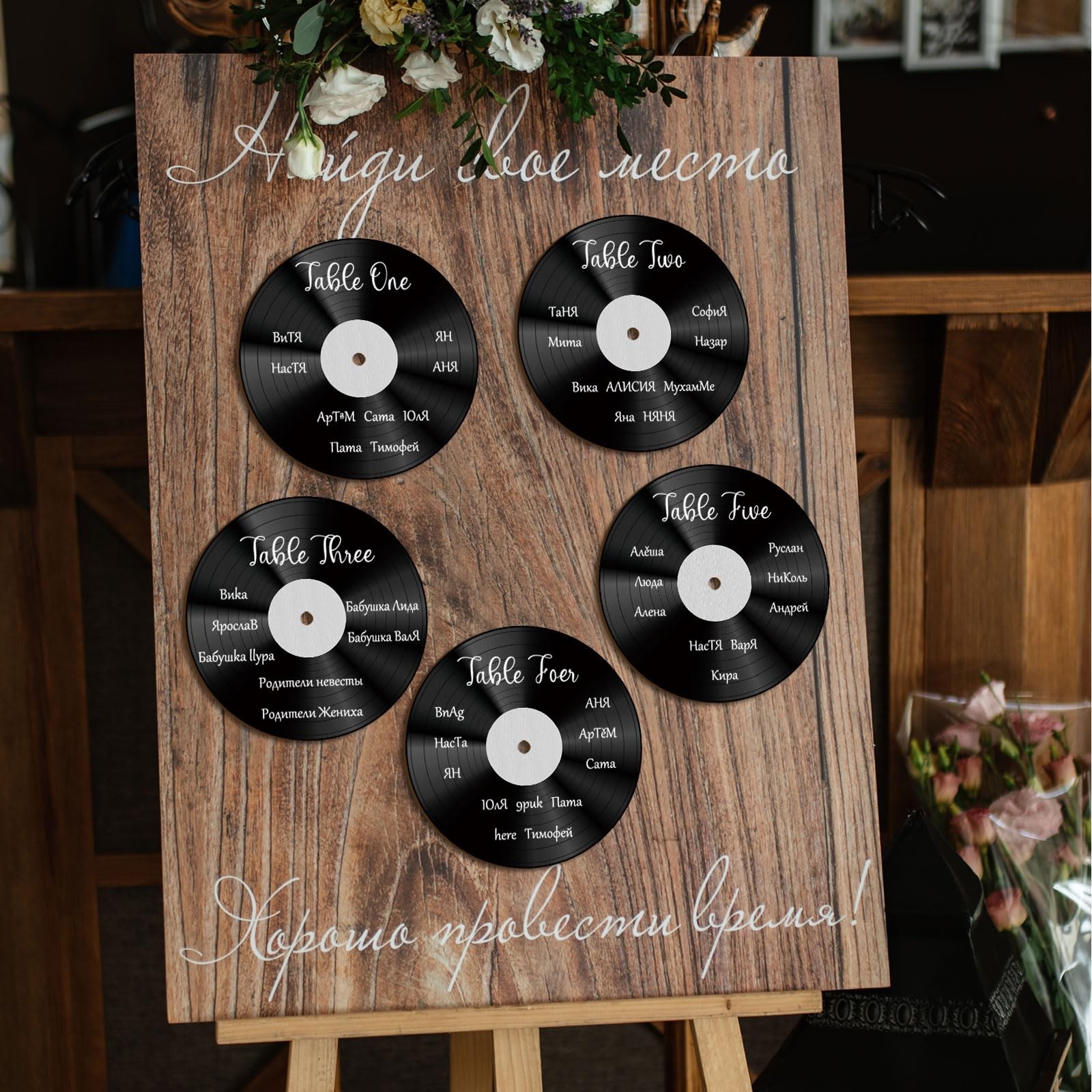 20 Pcs Vinyl Record Wood Wedding Table Numbers with Easel Stand Music Wedding…