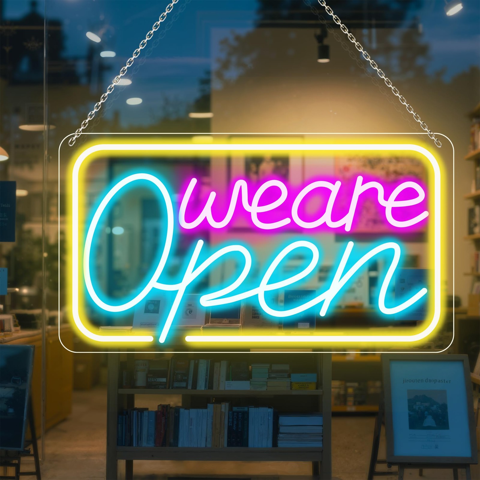 LED Neon Open Sign | 16.5″ x 9″ Dimmable | USB Powered, Pink/Blue/Yellow Ligh…