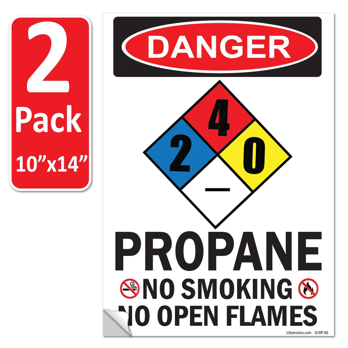 2 Pack 14″x10″ Danger Propane No Smoking No Open Flames OSHA Warning Safety H…