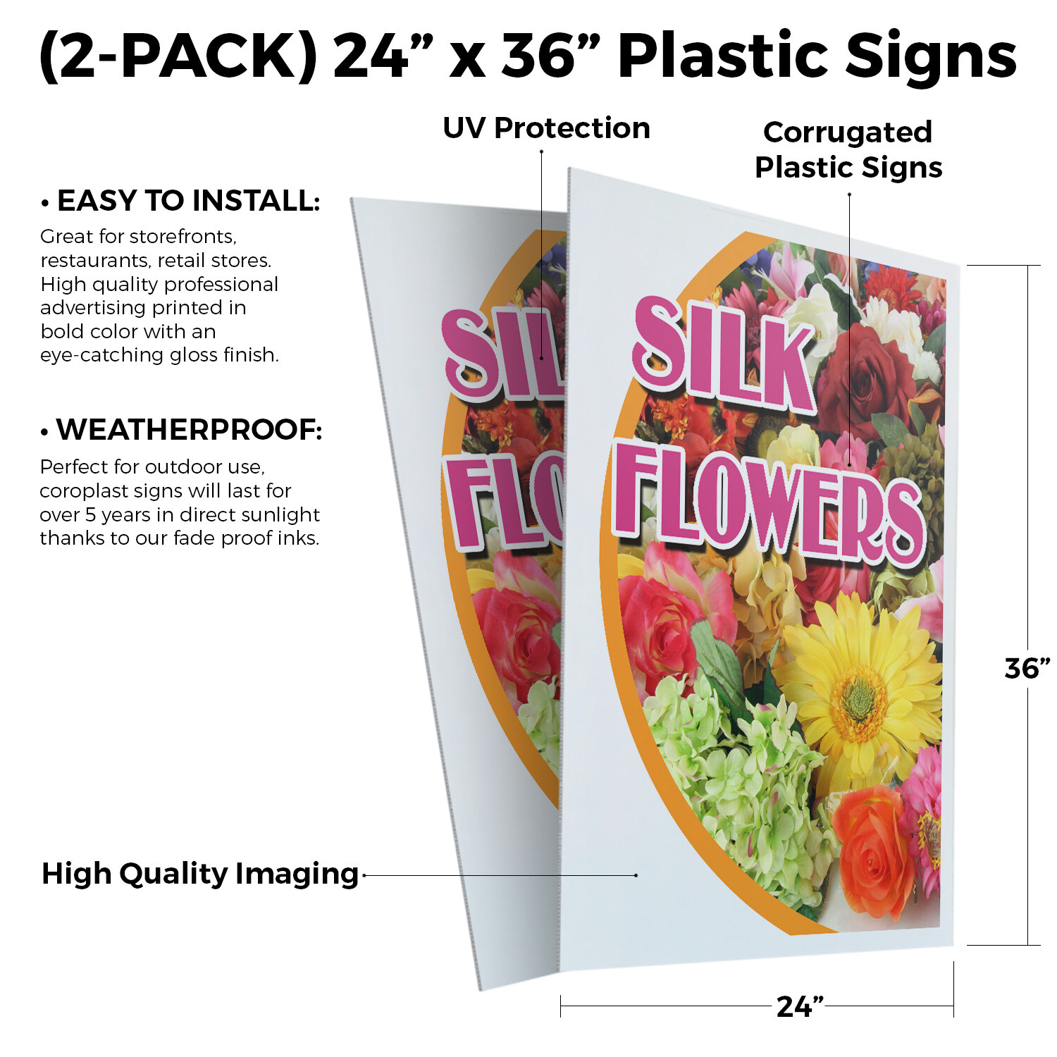Silk Flowers 24″ x 36″ 2 Pack Of Store Sign Plastic Or Decal
