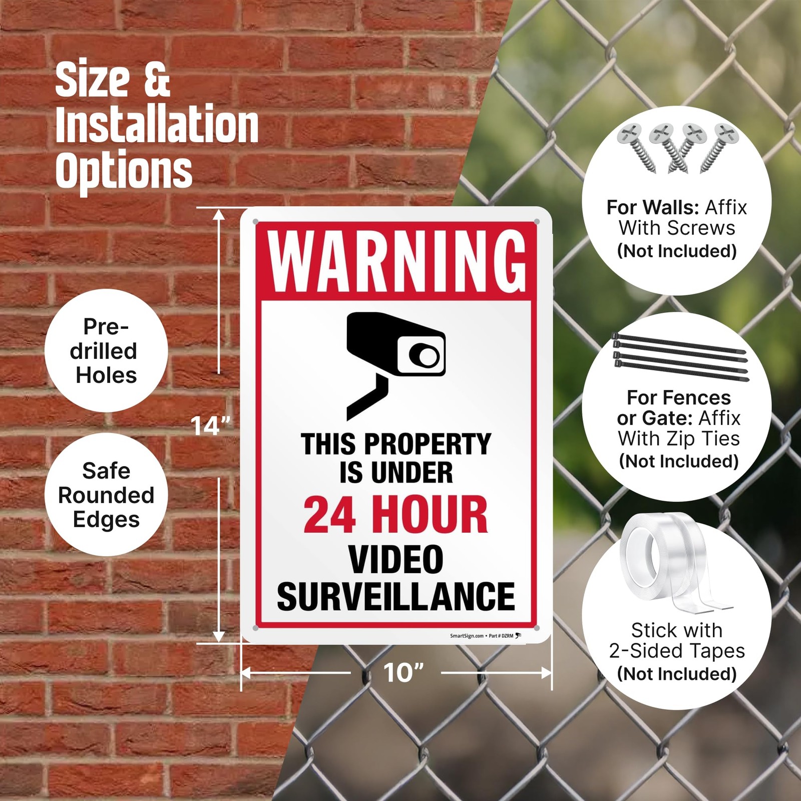 SmartSign 14 x 10 inch “Warning – Property Under 24 Hour Video Surveillance” …