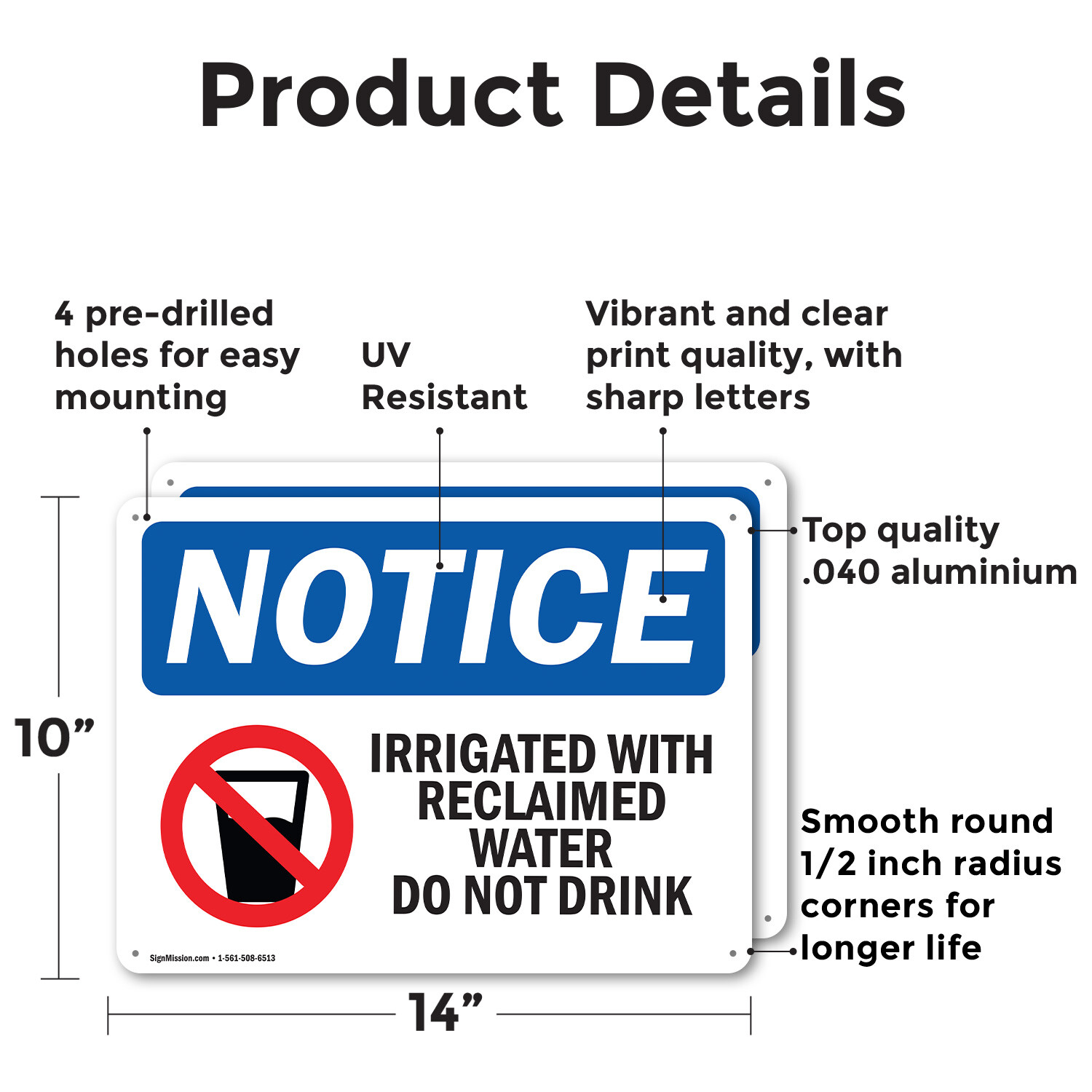 (2 Pack) Irrigated With Reclaimed Water OSHA Notice Sign Decal Metal Plastic