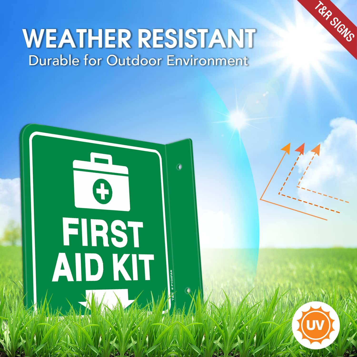 First Aid Kit Sign, First Aid Kit with Down Arrow – 2 Pack – 6 x 6 Inches Acr…