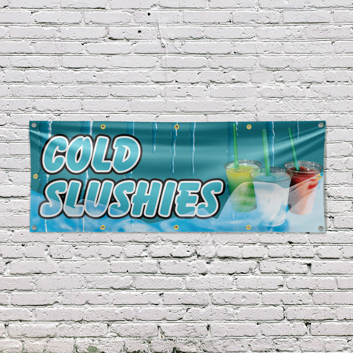 Cold Slushies Vinyl Banner Sign with Metal Grommets Heavy-Duty Single-Sided