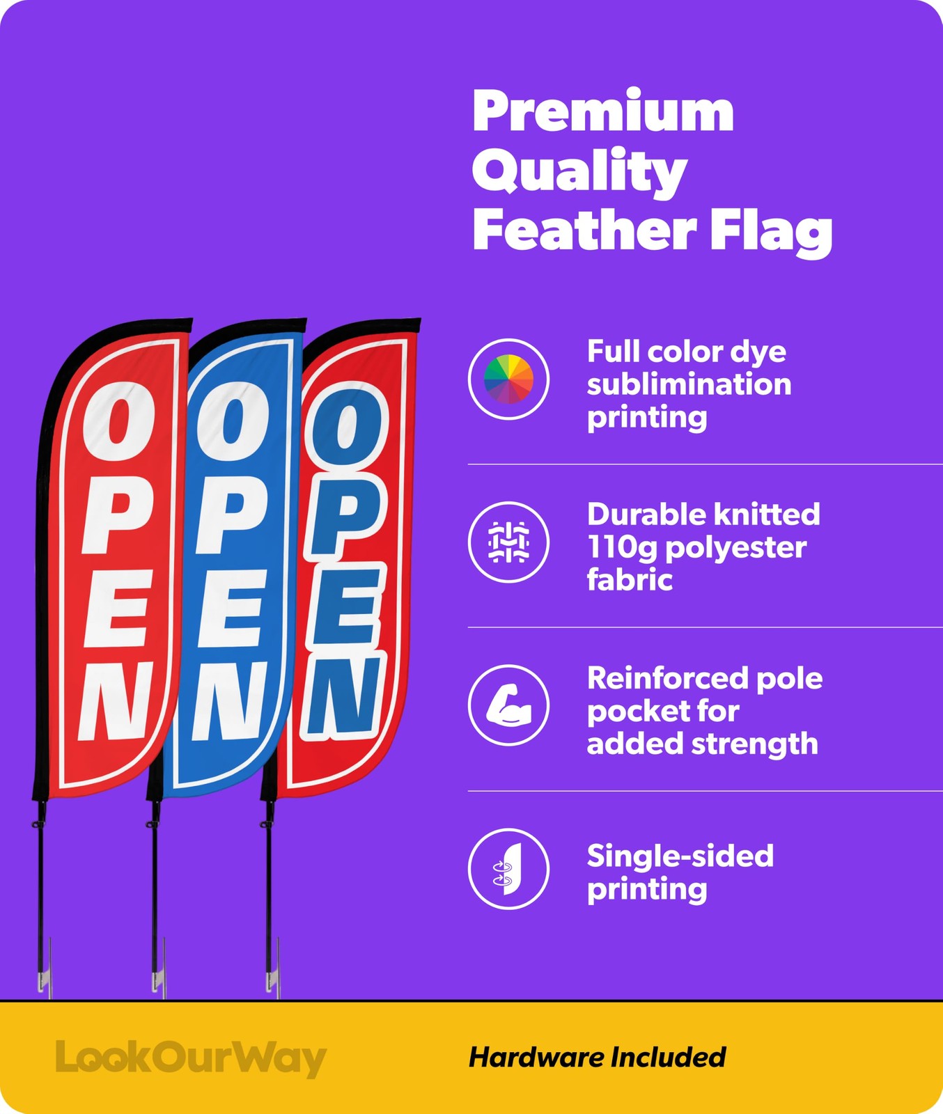 Feather Flag Pole Kit 3-Pack Bundle – 7ft Tall Grand Opening Advertising Bann…