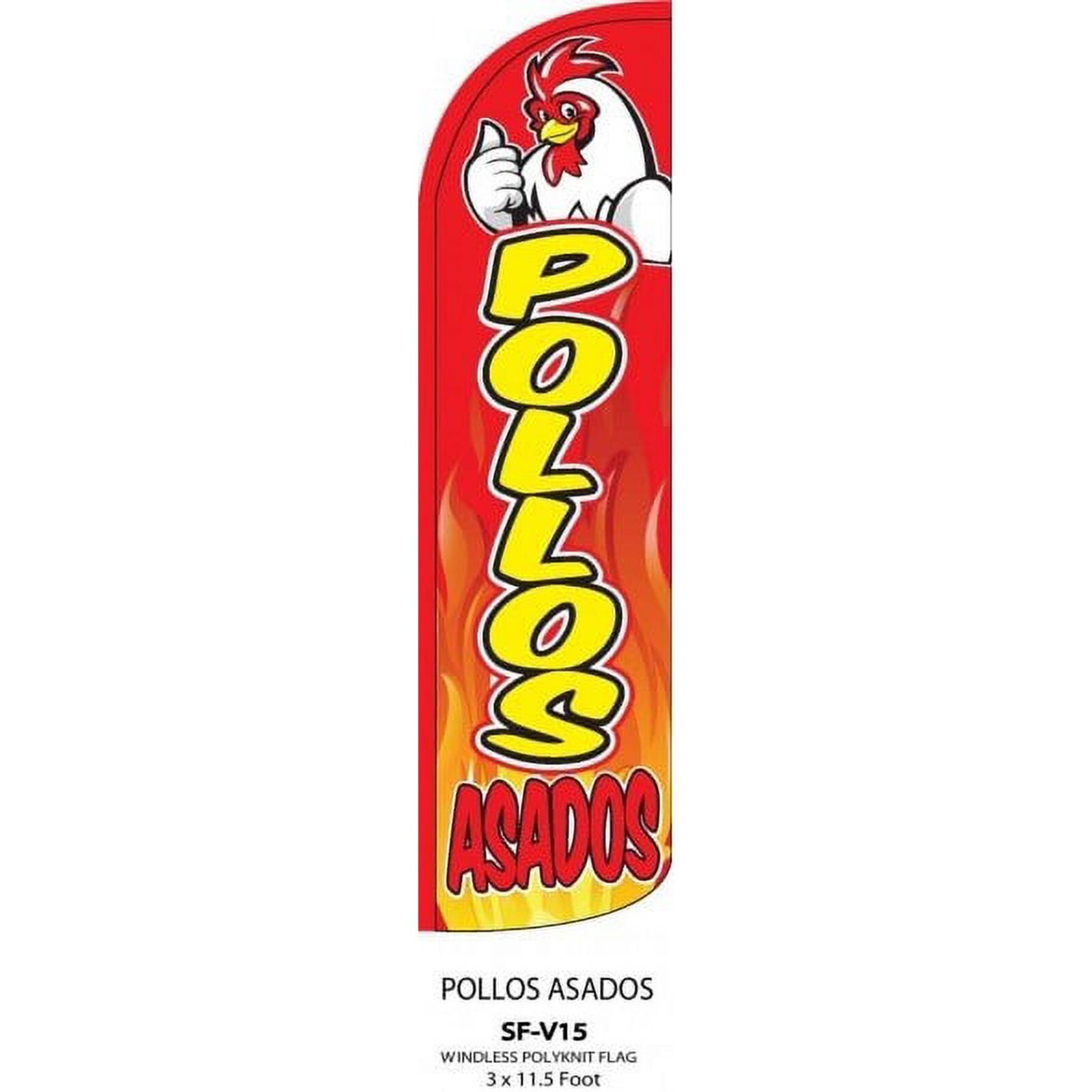 V15-POLLOS ASADOS Windless Swooper Flag Feather Banner Sign 3×11.5 Ft