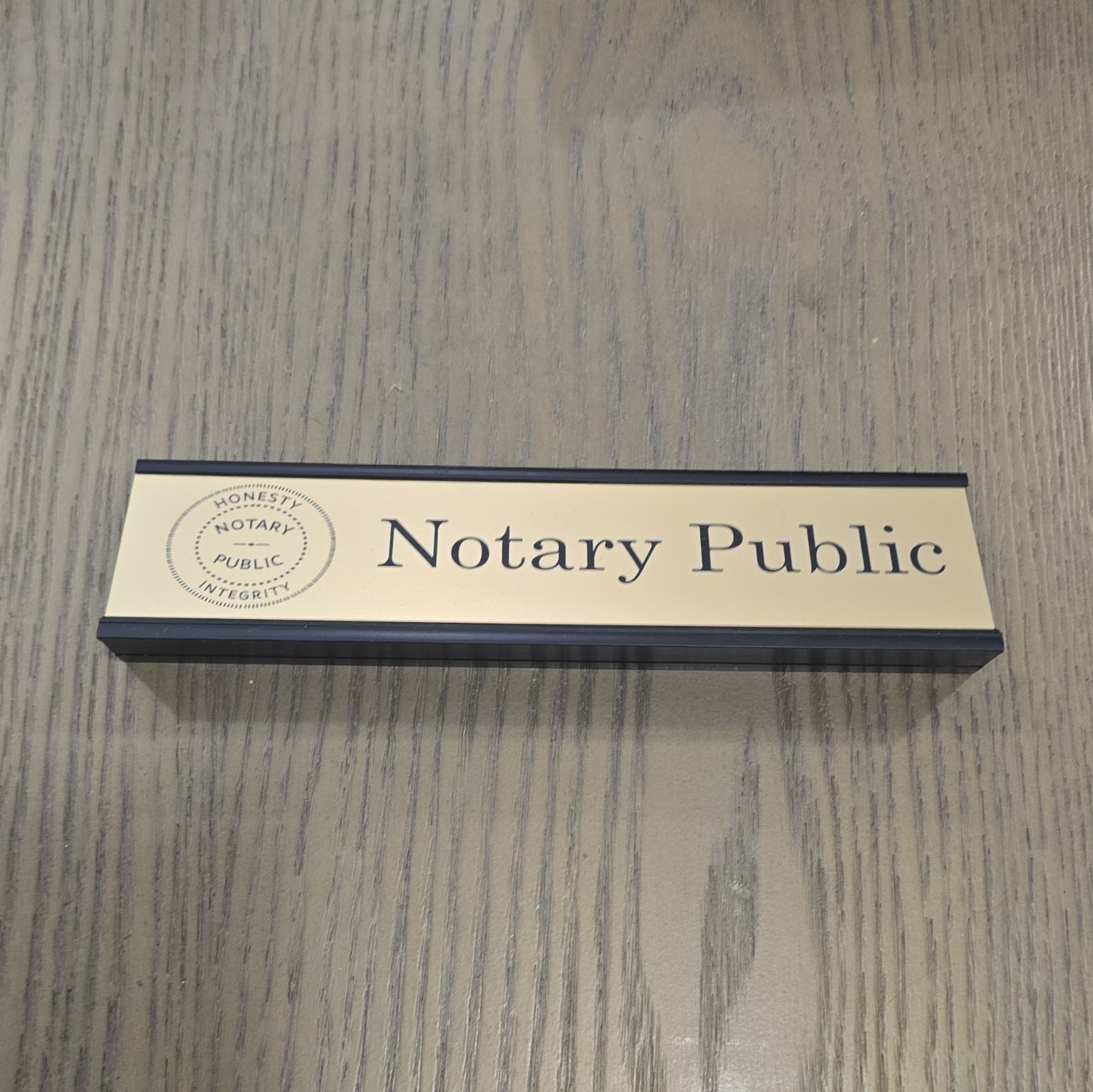 Notary Public Metal Desk Nameplate Sign w/ Black Holder Professional Office Sign