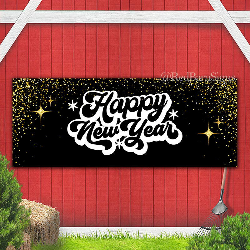 Happy new year black background with glitters banner