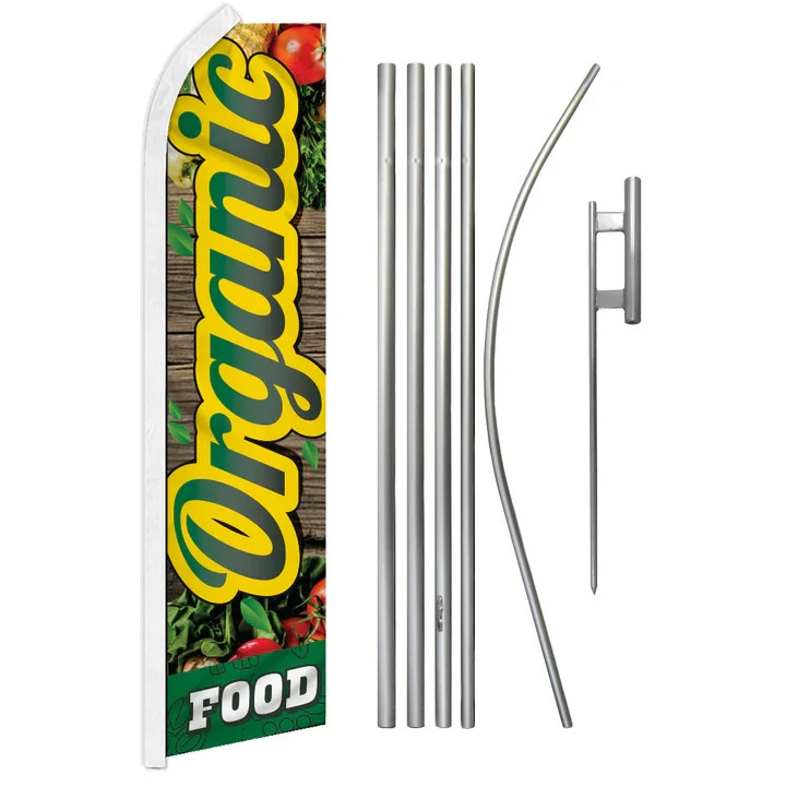 Organic Food Swooper Flutter Feather Advertising Flag Pole Kit Local Grown Food