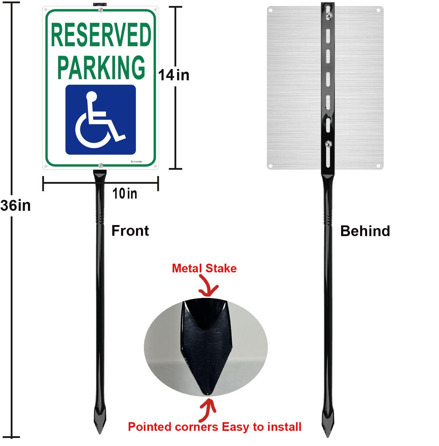 Handicap Reserved Parking Sign 36 In Metal Stakes Reflective 14×10 In 2 Pack