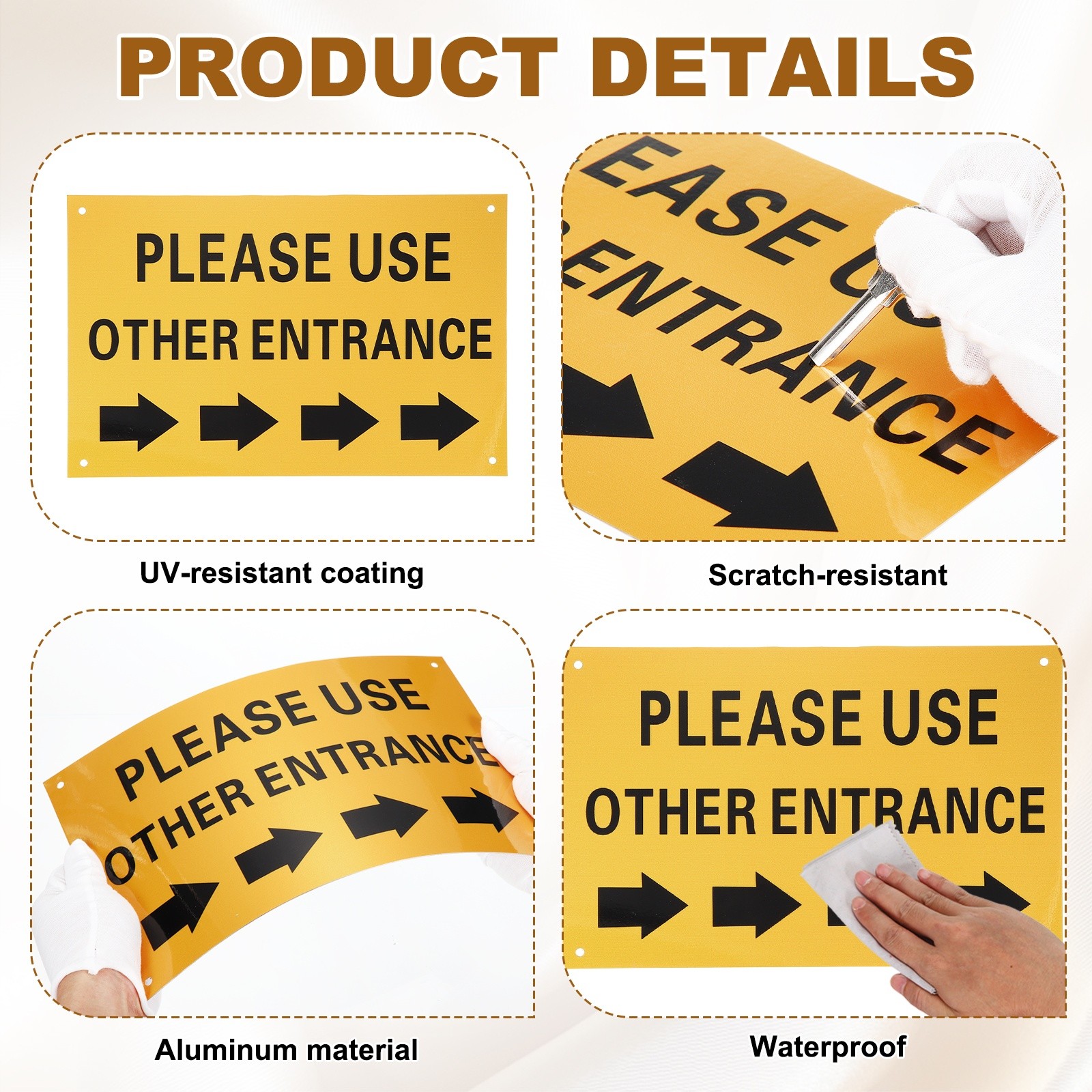 2 Pcs Please Use Other Entrance Sign, Right Arrow, Bright Yellow on Black