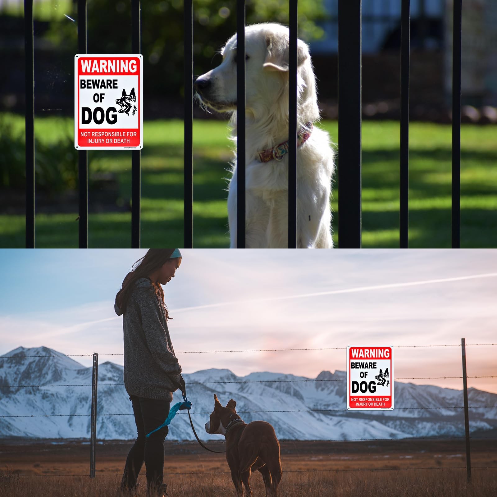 2 Pack Beware of Dog Liability Warning Signs 10×7 Inch Reflective Aluminum
