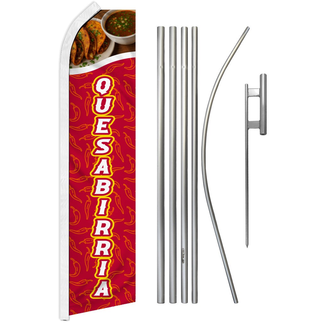 “QUESABIRRIA” Advertising Super Flag & Pole Kit Mexican food taco cheese