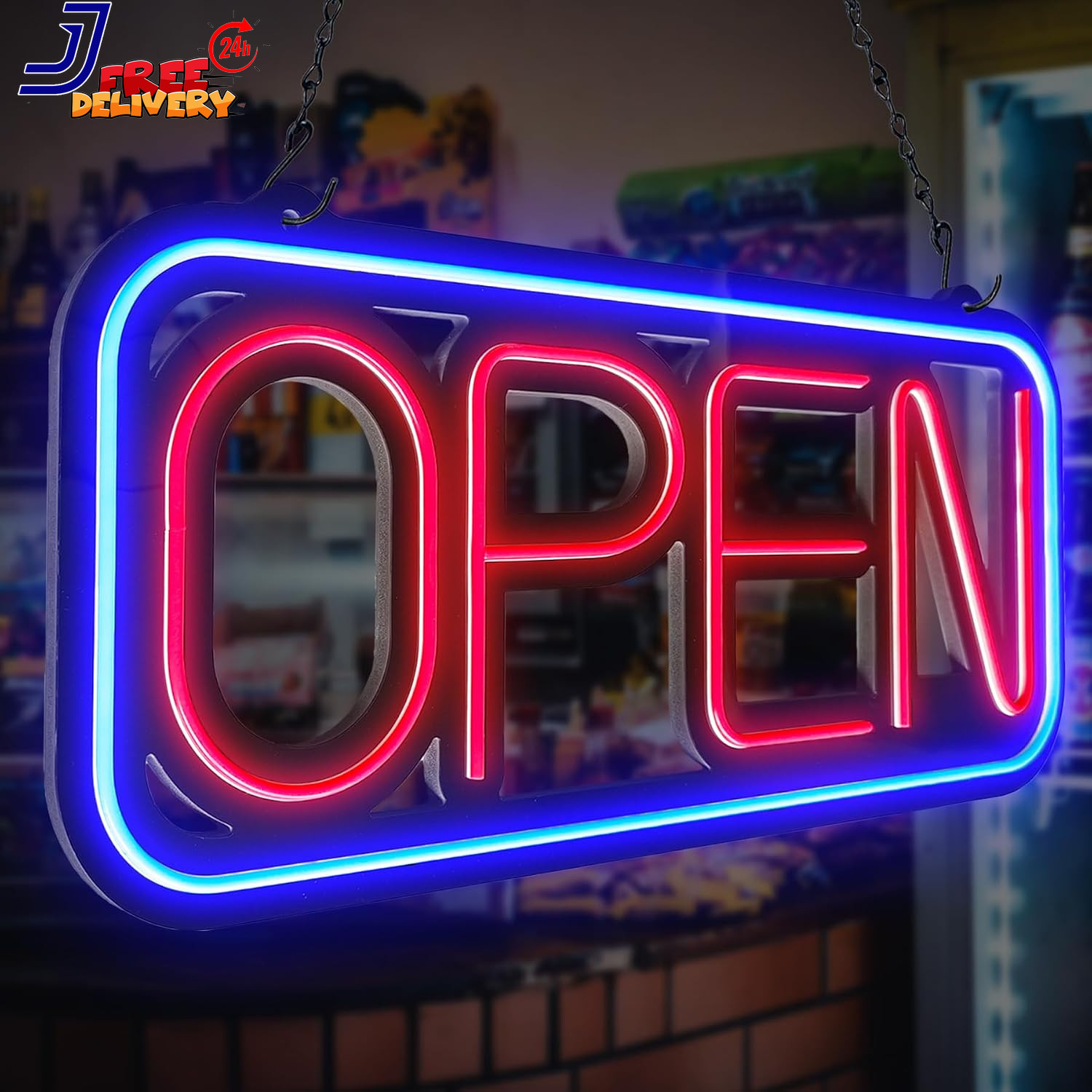 Bright LED Open Sign for Business 32×16 Inch with Remote & Flashing Mode