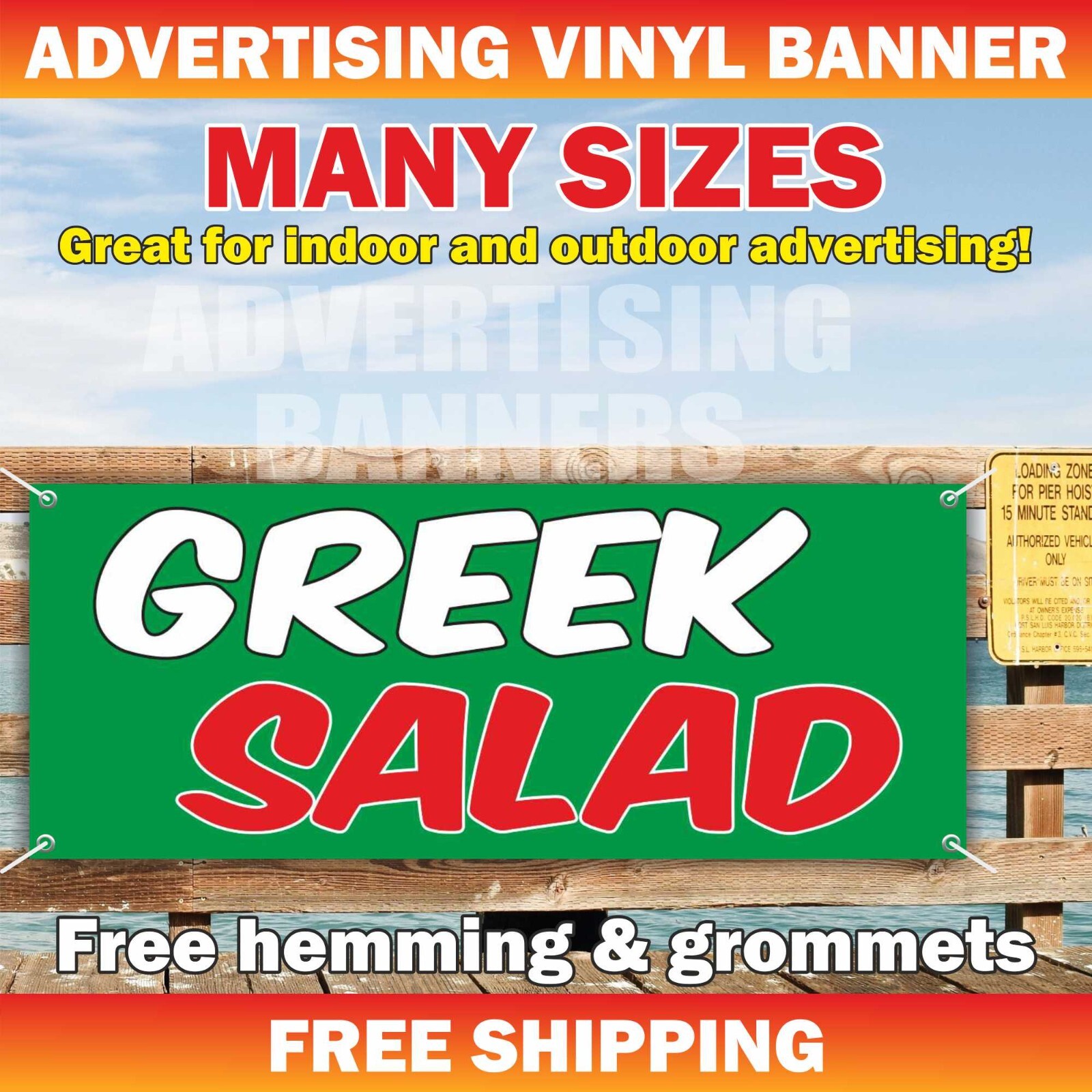 GREEK SALAD Advertising Banner Vinyl Mesh Sign Chicken Shrimp Fitness Bar Lunch