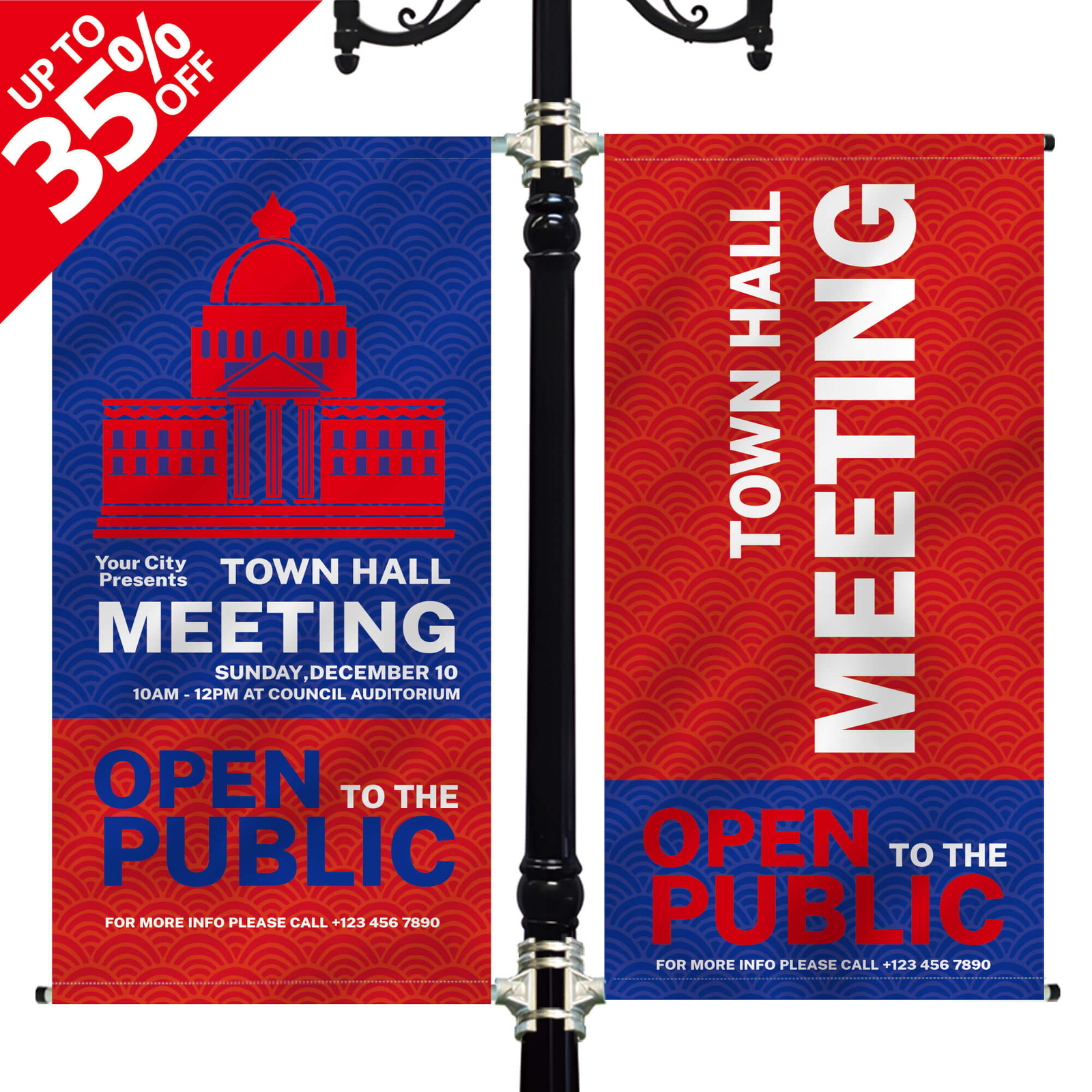 Anley Custom Street Light Pole Banner – Personalized Pole Banner Double Sided
