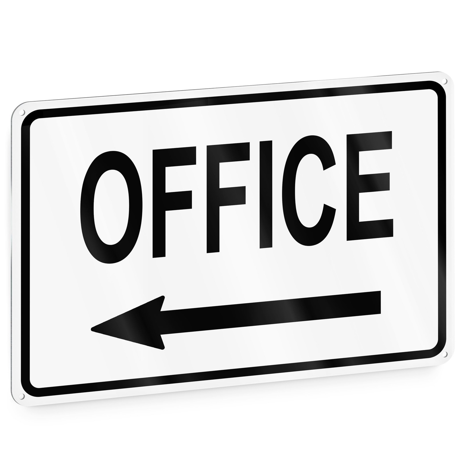 Office Sign with Left Arrow, 8×12 Reflective Aluminum, Pre-Drilled
