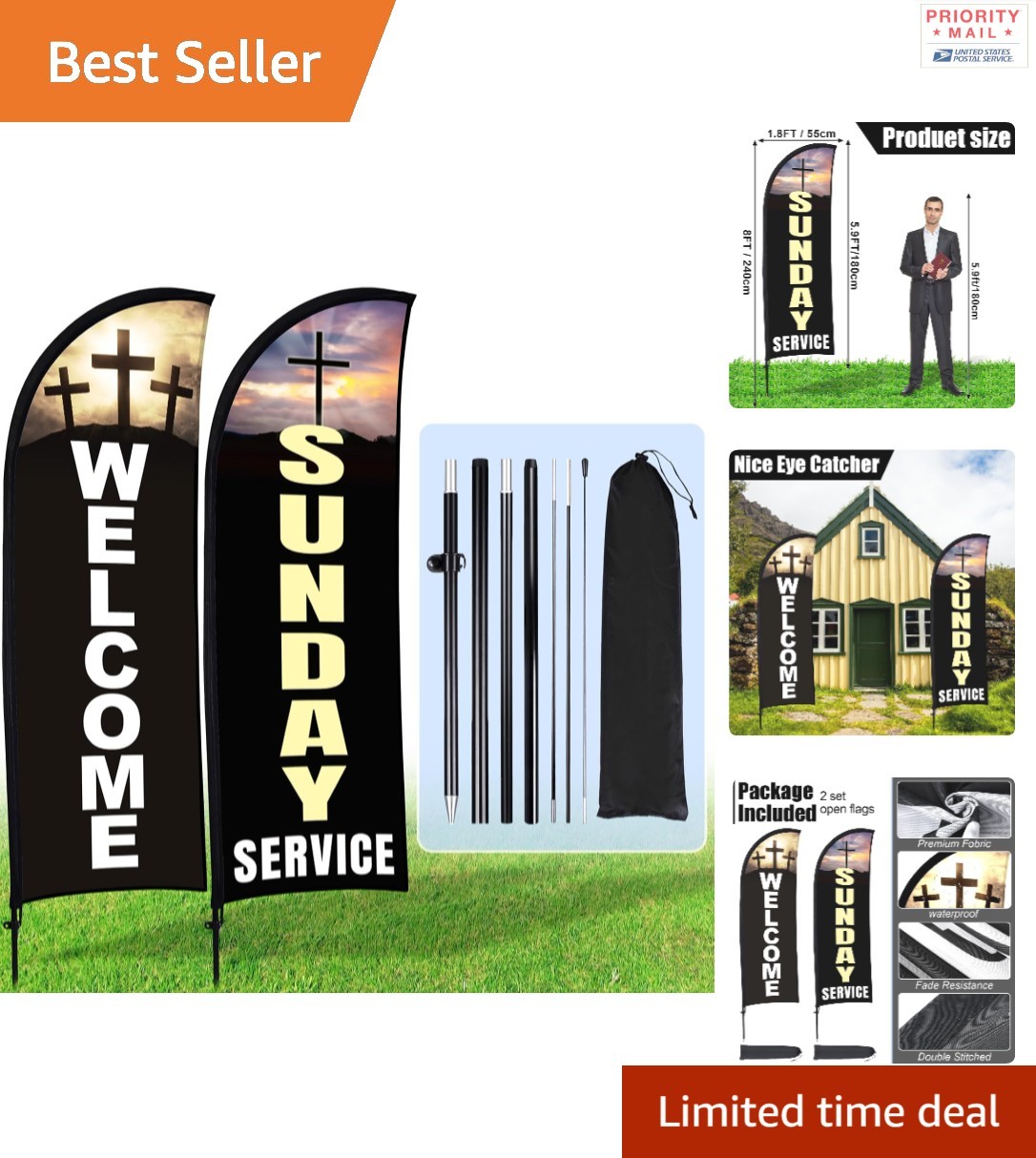 8ft Welcome Swooper Flags Set of 2 Outdoor Event Banners with Poles and Stake
