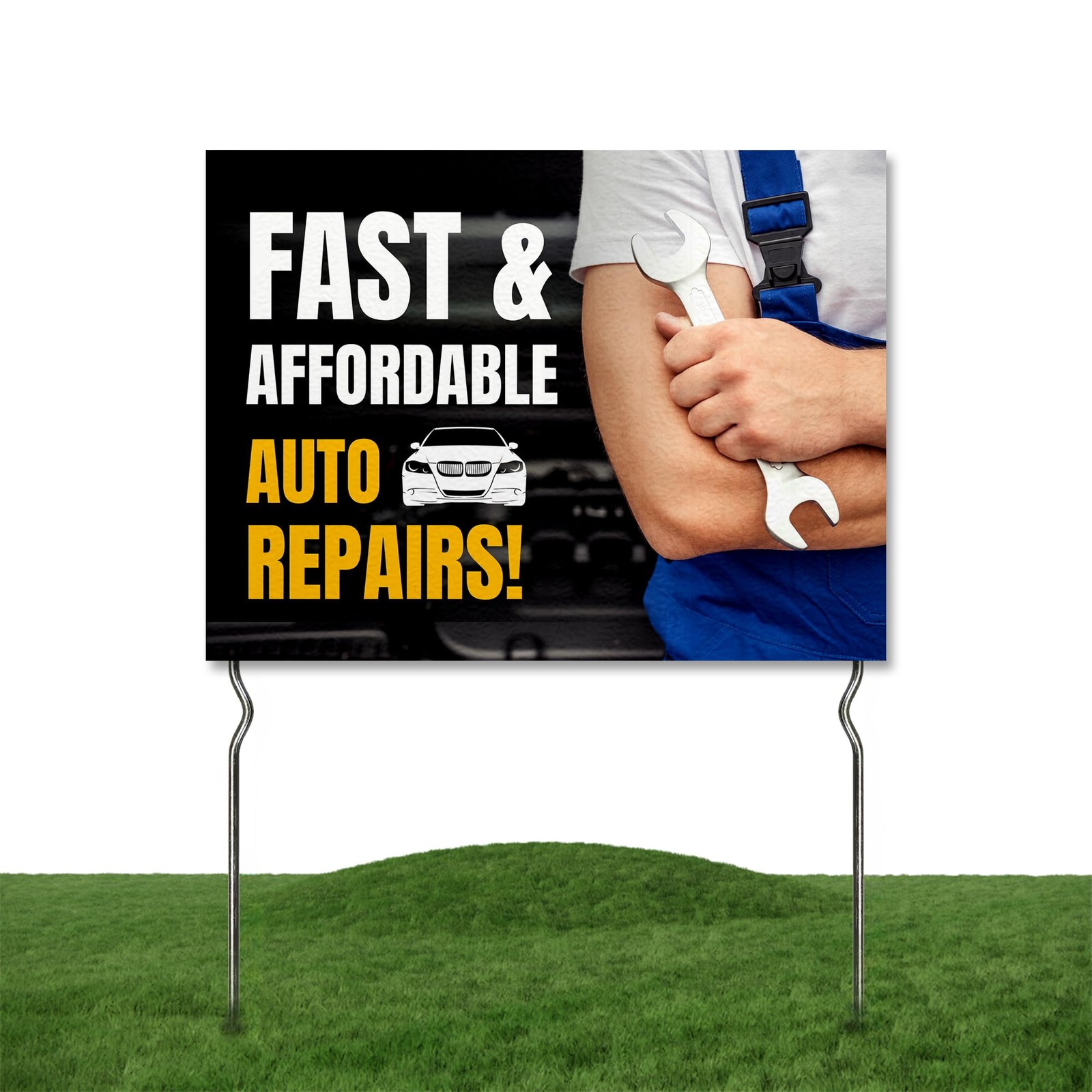 Double Side Automobile Yard Signs with 13” Metal Stakes Outdoor Garden Sign, USA