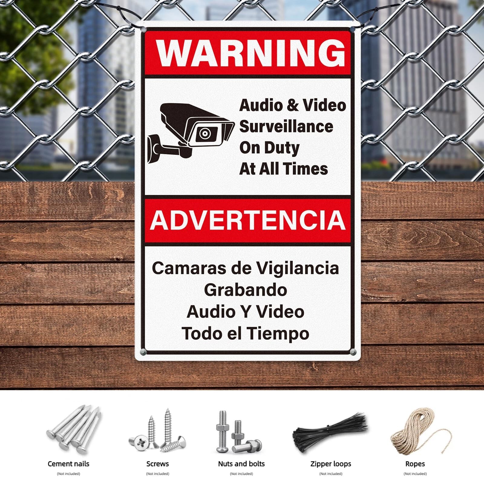 YIKIADA 2 Pack Video Surveillance Signs Bilingual 12 × 8 Inches Rust Free