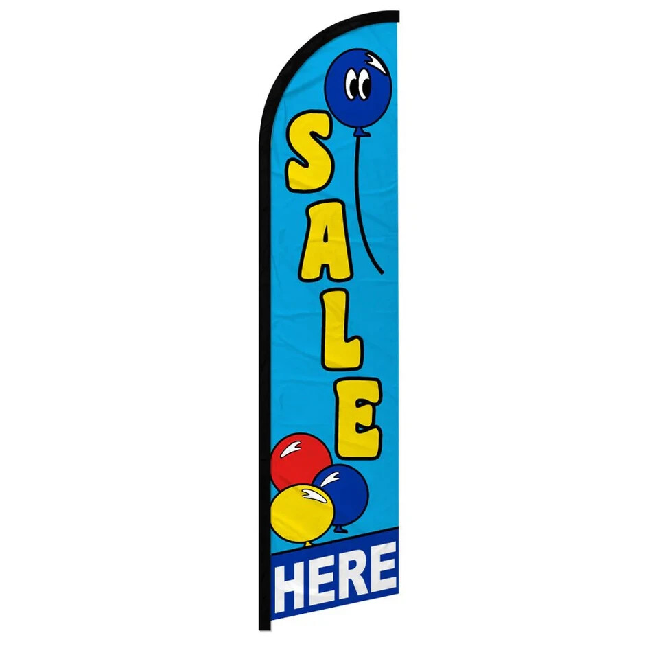 Sale Here (Balloons) Windless Full Sleeve Feather Advertising Sales Banner Flag