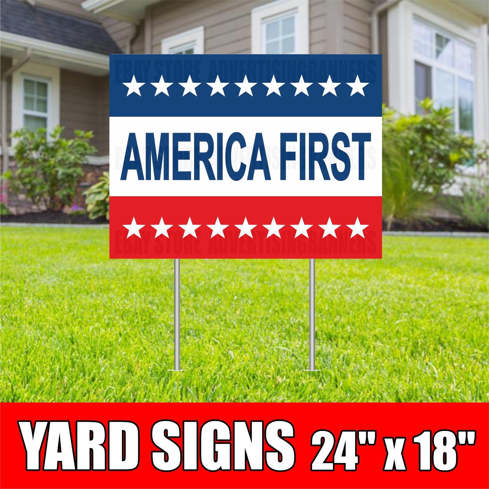 AMERICA FIRST Yard Sign Corrugate Plastic with H-Stakes Lawn Sign Political