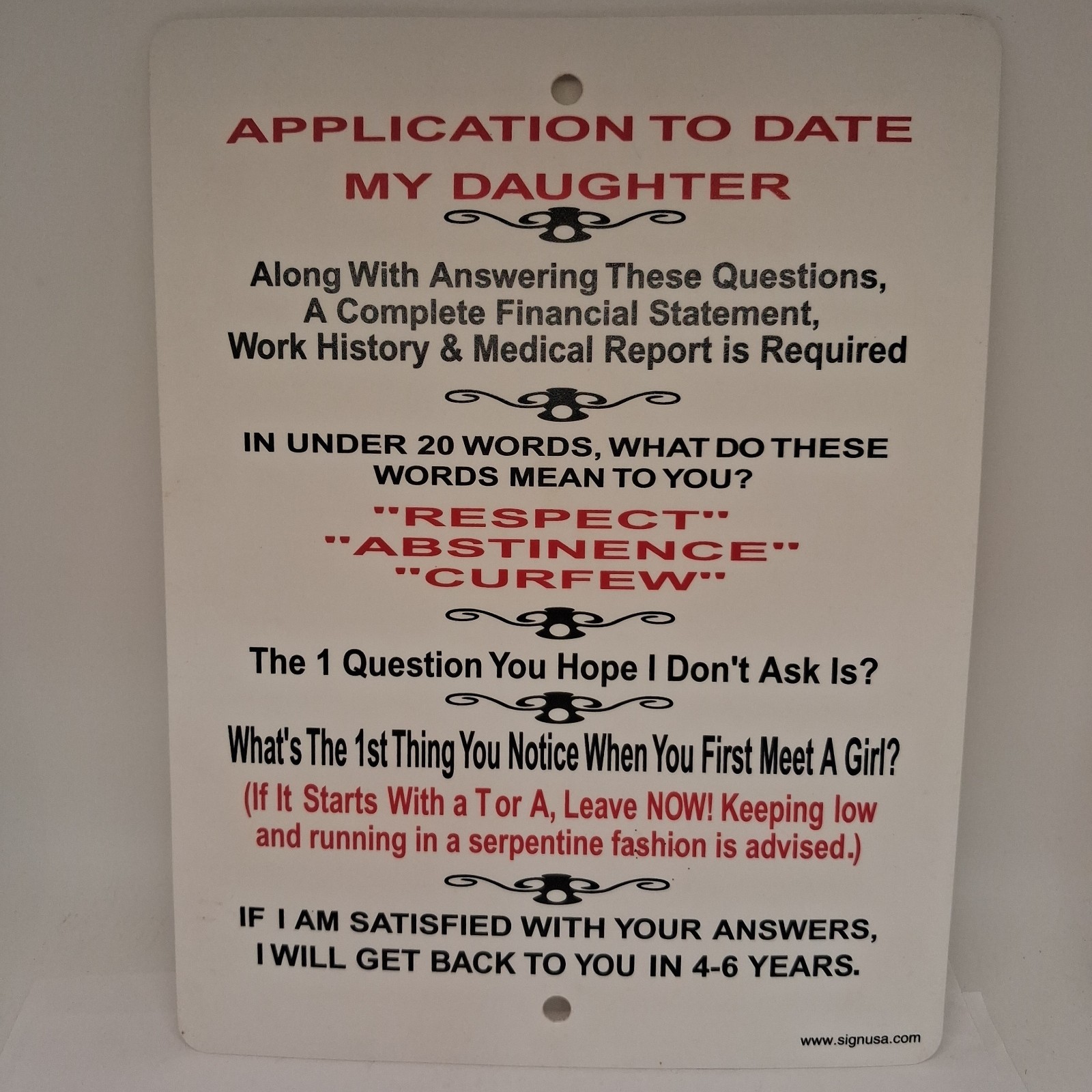 Application To Date My Daughter Novelty Plastic Sign Plastic Wall Haning