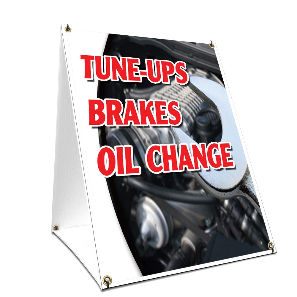 A-frame Sidewalk Tune Ups Brakes Oil Change Sign With Graphics On Each Side