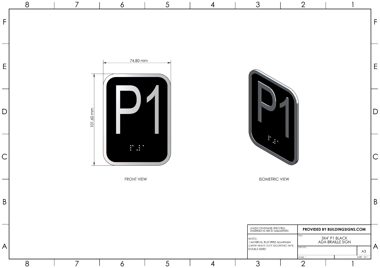 Elevator floor number P1 sign – Elevator Jamb Plate P1( 3×4, cast-REF24-1027