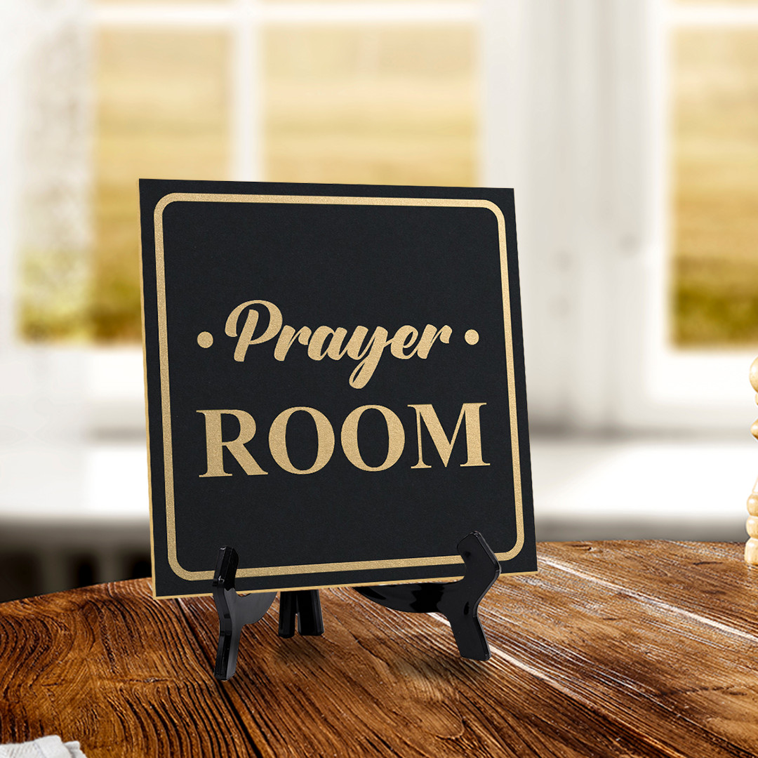 Prayer Room 5″x 5″ Square Table Sign With Acrylic Easel | Religious Décor