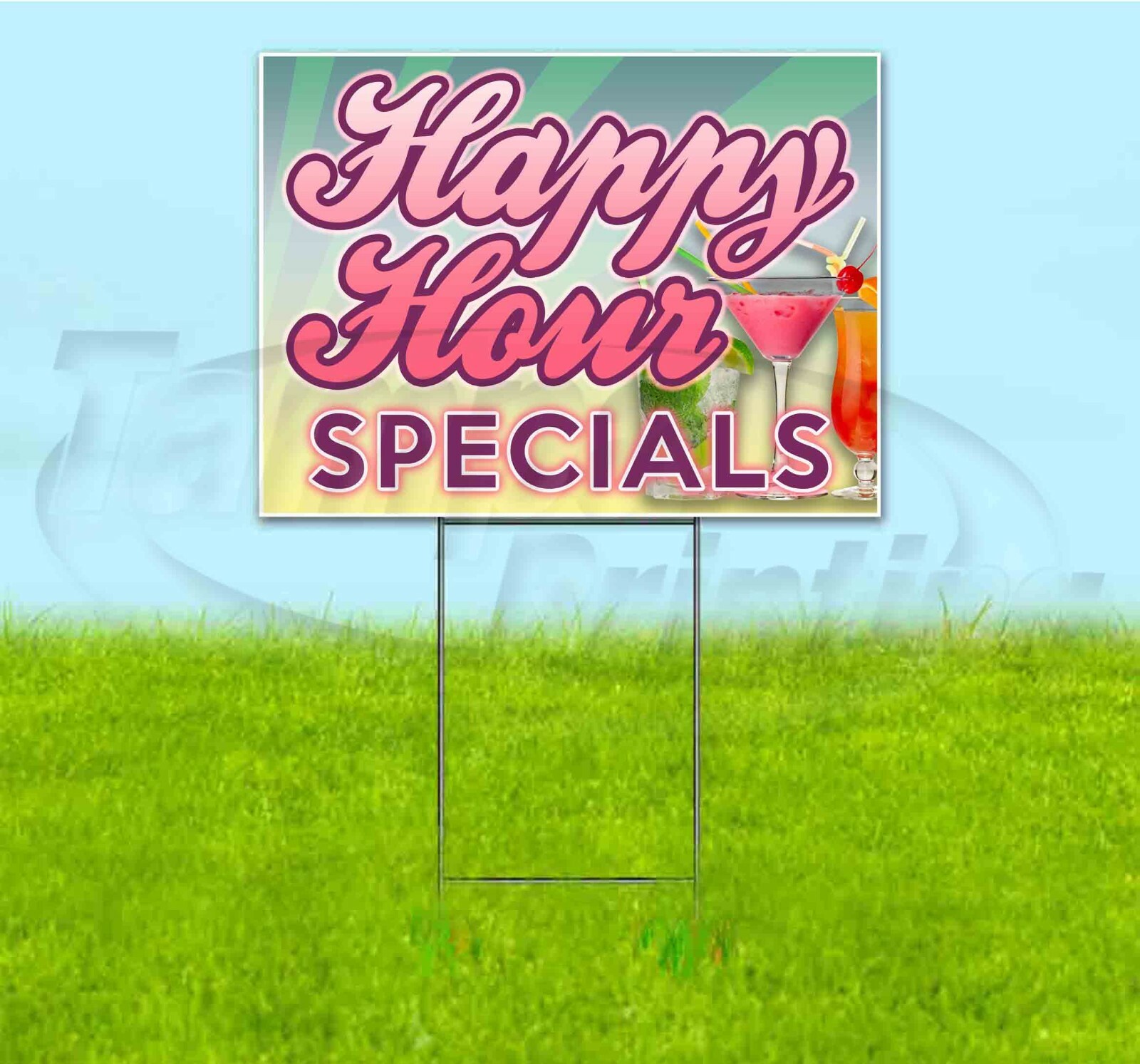 HAPPY HOUR SPECIALS 18×24 Yard Sign WITH STAKE Corrugated Bandit USA DEALS