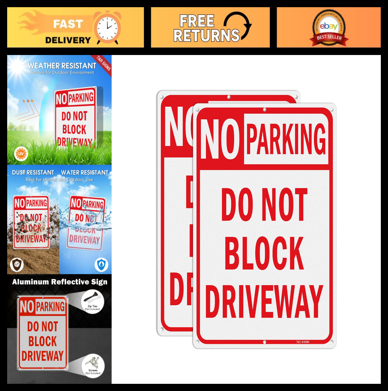 Large No Parking Sign – Do Not Block Driveway – 2 Pack, 14×10″ Rust-Free Aluminu